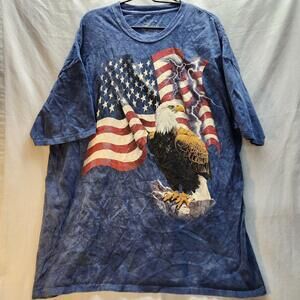 Vtg The‎ Mountain Shirt Mens 3XL American Flag Bald Eagle USA Blue Tie Dye